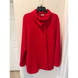 Pure Jill Women's Quilted Red Funnel Neck Sweater Jacket Snap buttons size L